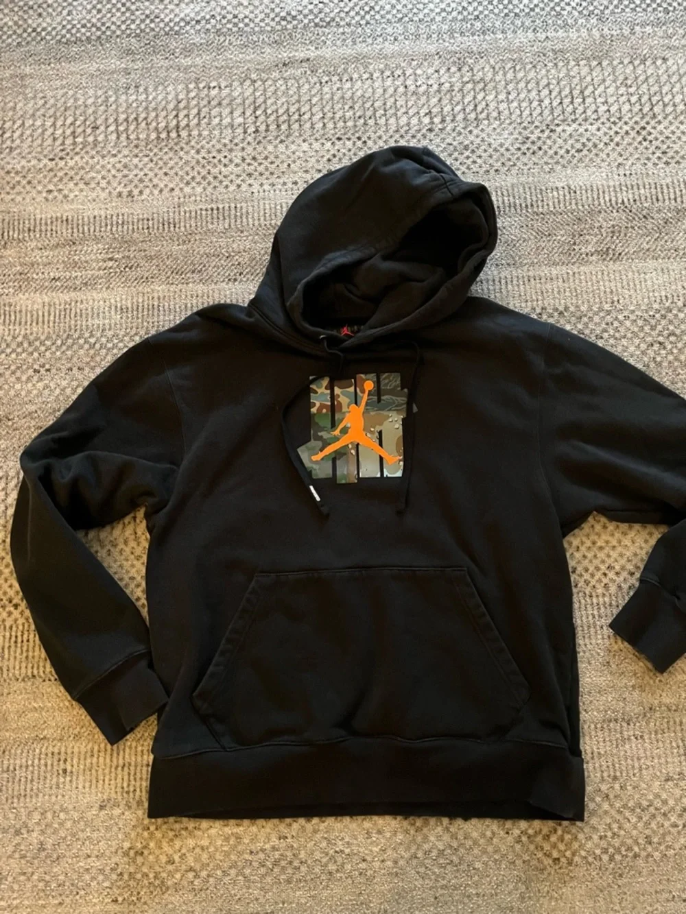 Jordan X Black undefeated Hoodie with Orange Jumpman over Camo Shield